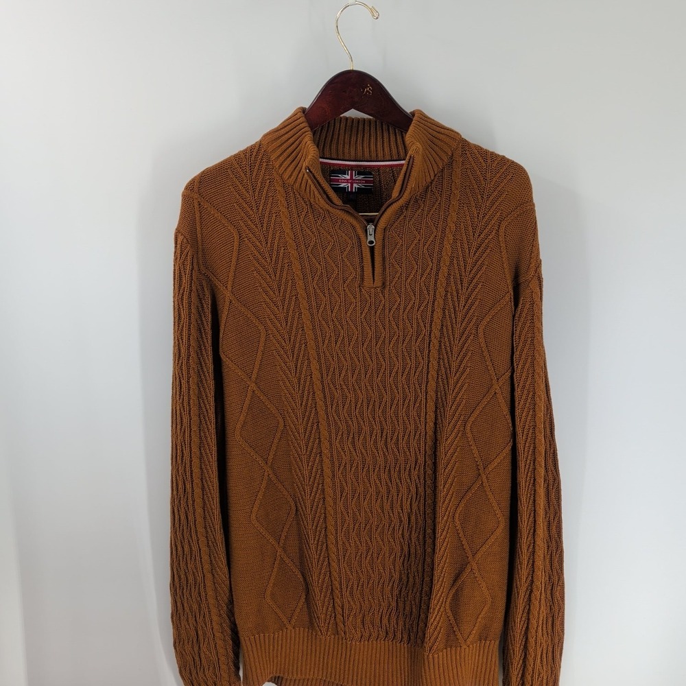Soul Of London Quarter Zip Cable-Knit Classic Pullover Sweater Brown‎ Size XL